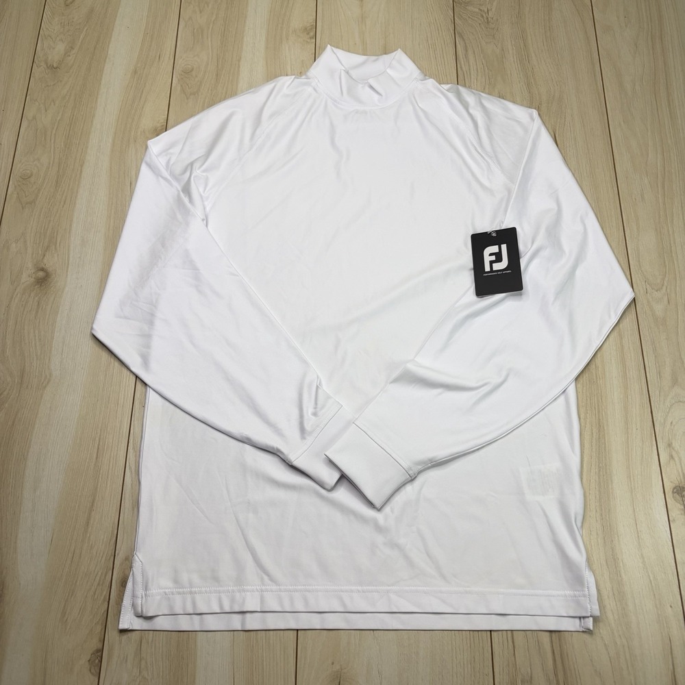FootJoy Men's Mock Neck Long Sleeve Relaxed Golf Shirt White Small NWT
